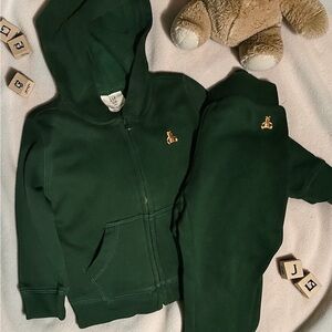 Baby Gap Green Brennan Bear Zip hooded jacket w/Brennan Bear Joggers Sz 12-18mp